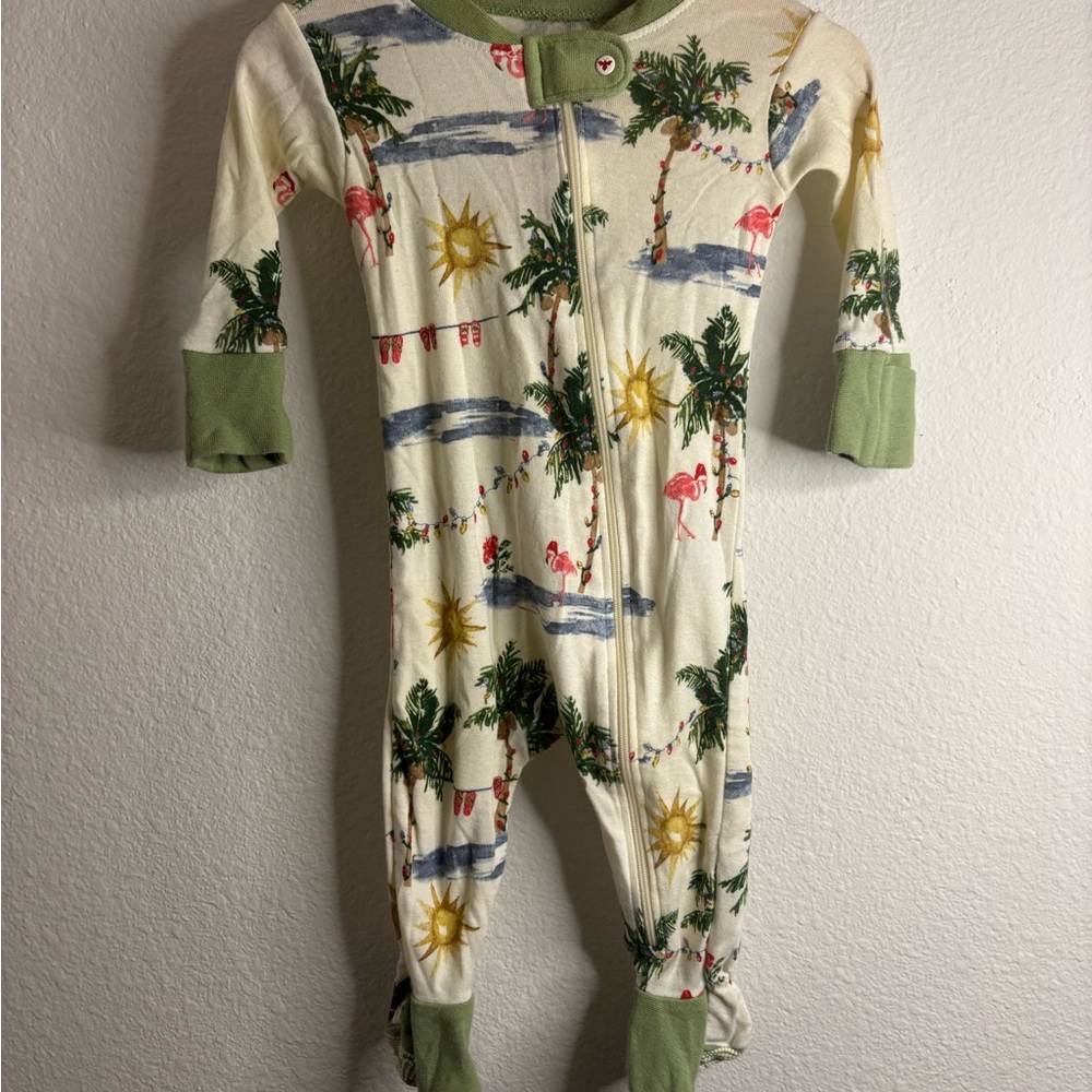 Burt's Bees Tropical Print Kids Footie - Green and Cream